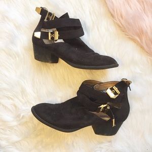 Charlotte Russe Black Gold Ankle Buckle Boots